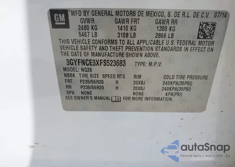 2015 Cadillac Srx Performance Collection from USA, damaged, VIN 3GYFNCE3XFS523683